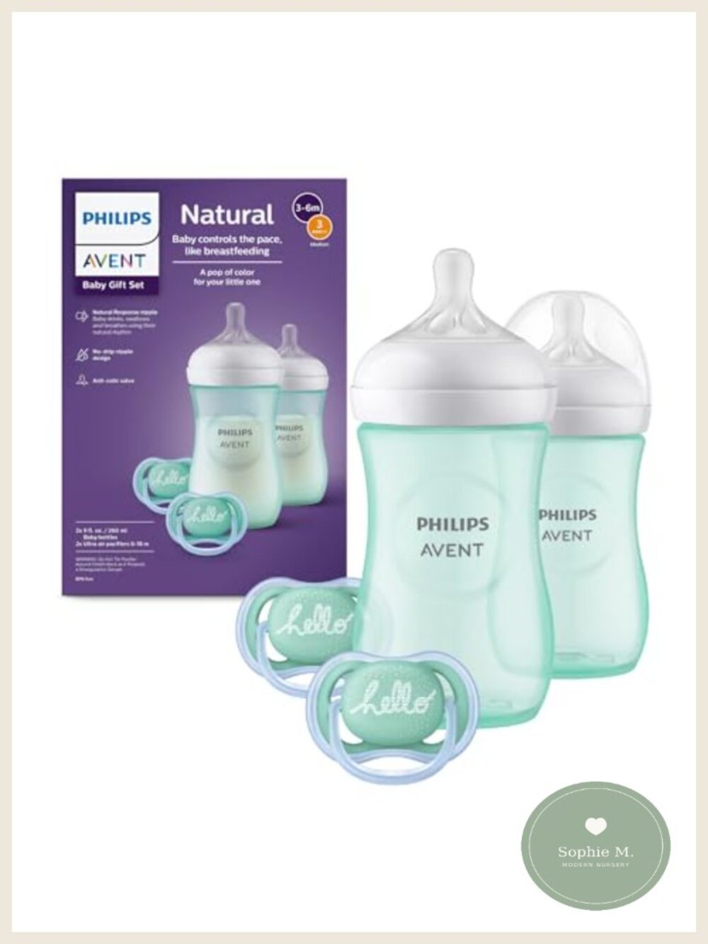 BPA-Free Natural Baby Bottle Gift Set 9 oz 2-Pack with Pacifiers